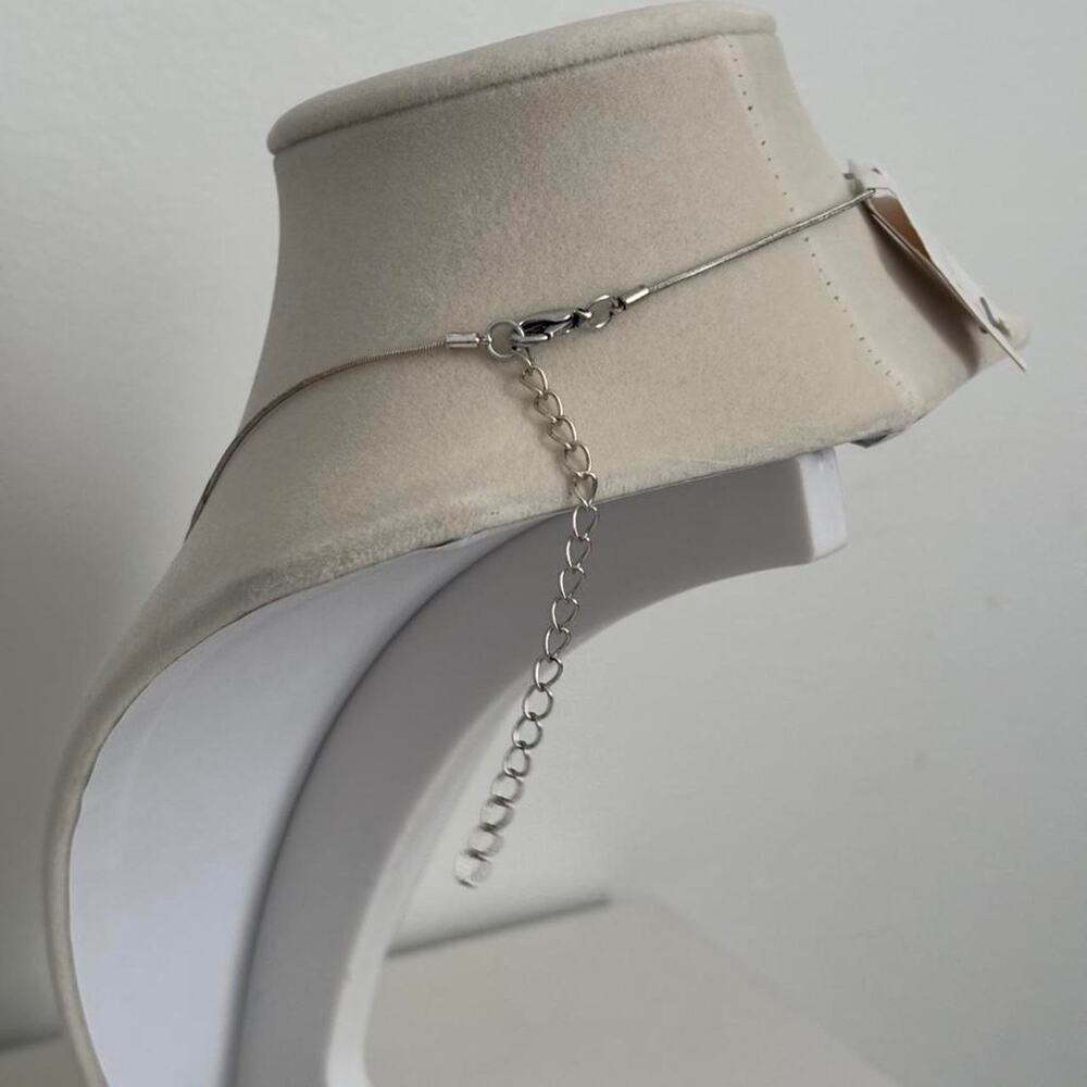 Black Stone Necklace Silver Stainless Steel Minimal Pendant Elegant Jewelry Gift - Picture 3 of 3